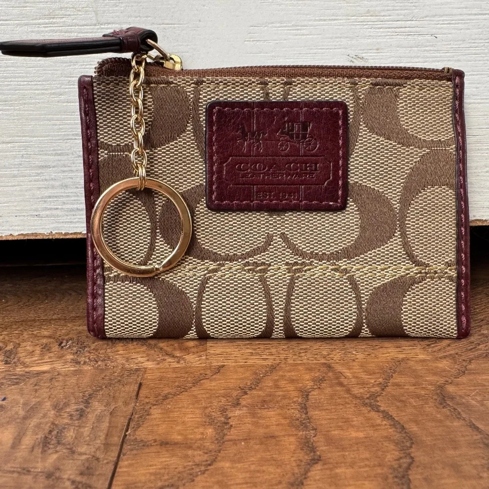 Coach Skinny Mini ID Case Signature‎ Canvas Keyring Y2K